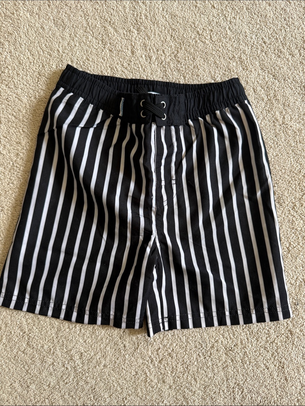 NWT Black and White Vertical Stripe Swim Trunks